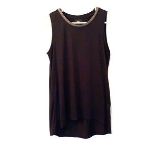 Black sleeveless tee with silver neck detailing